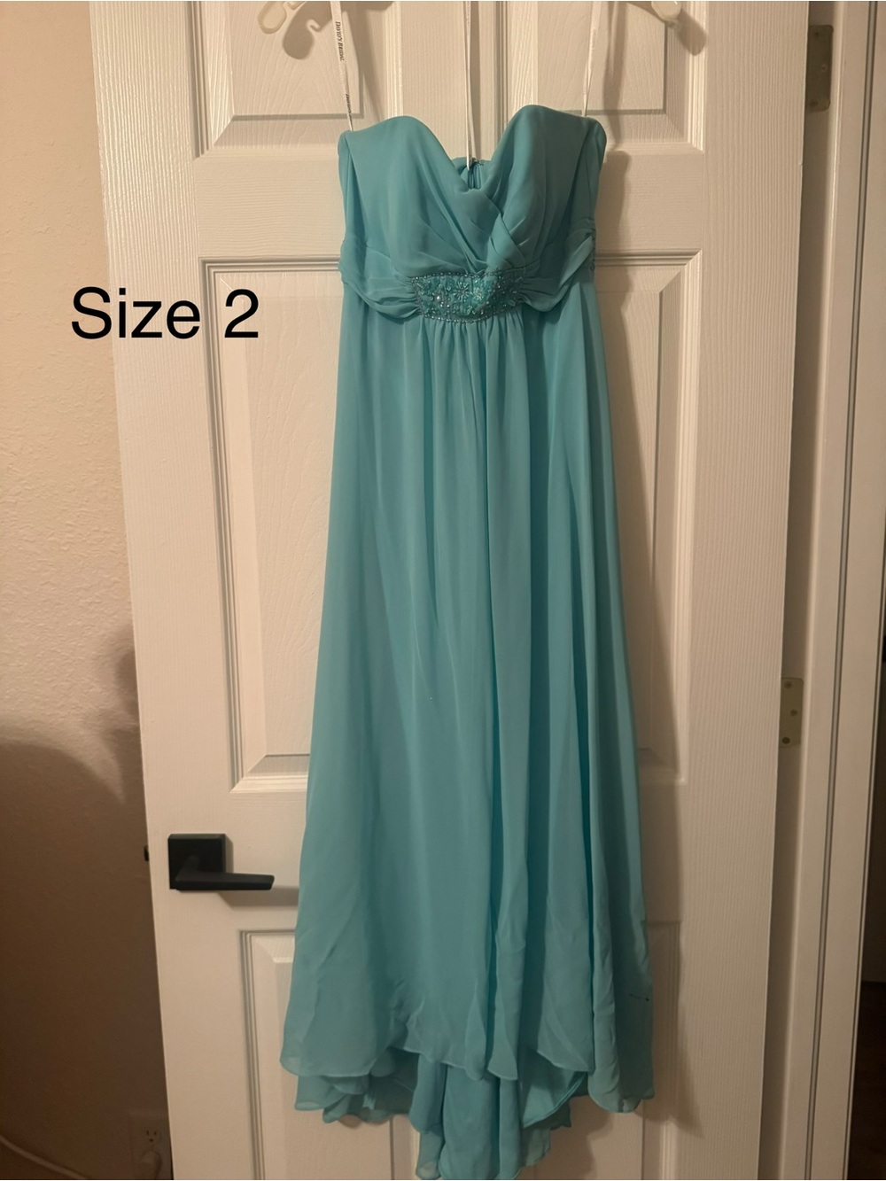 David's Bridal Strapless Aqua Chiffon Gown